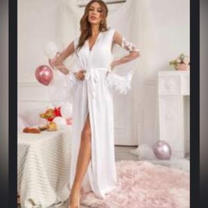 Bridal feather satin robe